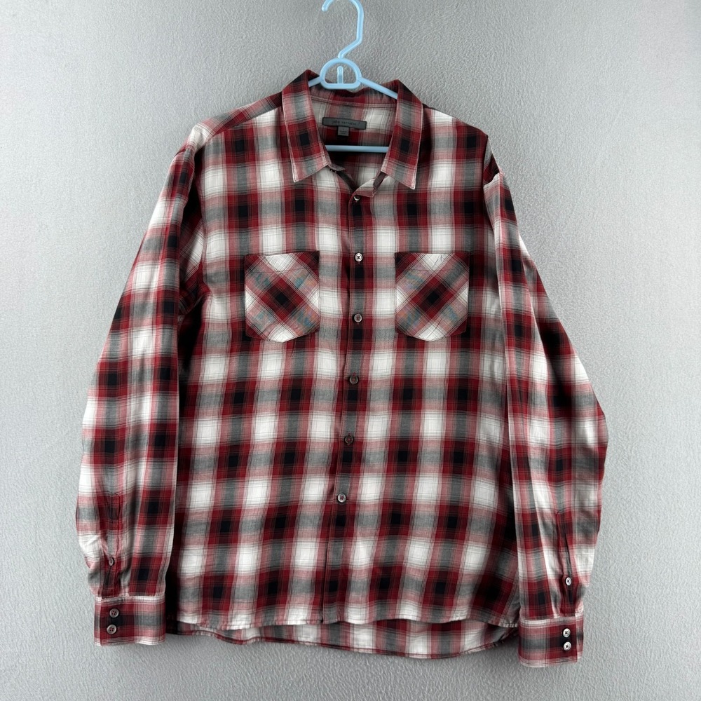 John Varvatos Shirt Mens Large Shadow Plaid Lyocell Cotton Button UP Long Sleeve